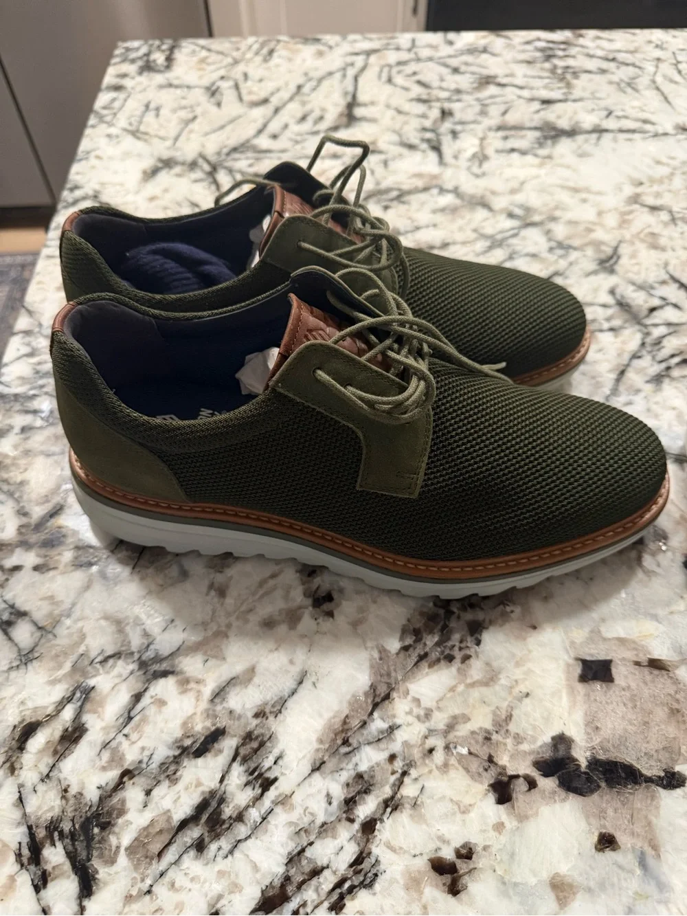 Johnston & Murphy Olive Green Mesh Chukka Boots with Brown Trim